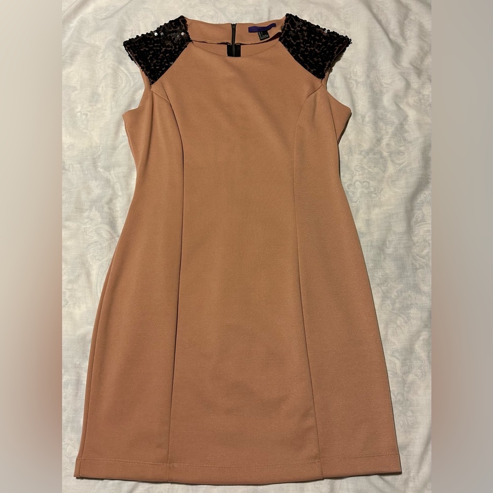 Women’s Forever 21 Tan colored dress with black sequins size large